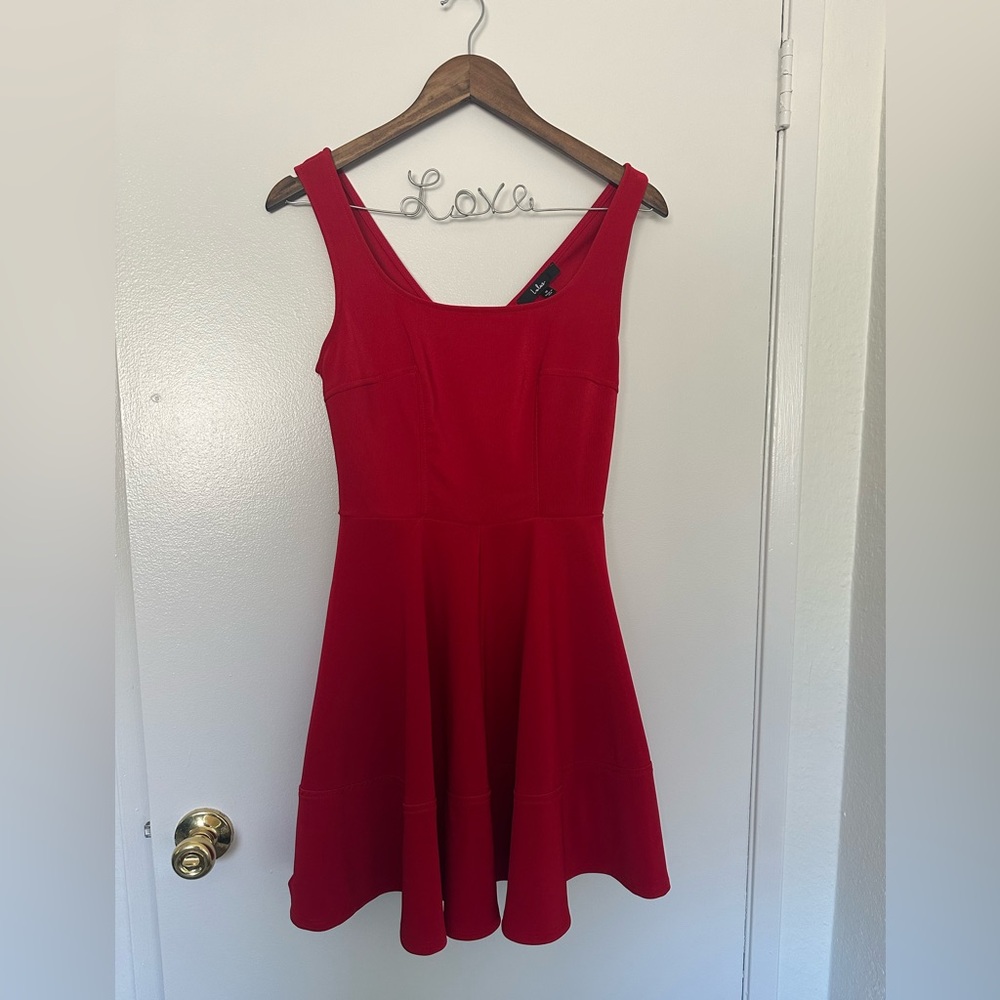 Lulus Home Before Daylight Red Square Neck Sleeveless Skater Dress sz M